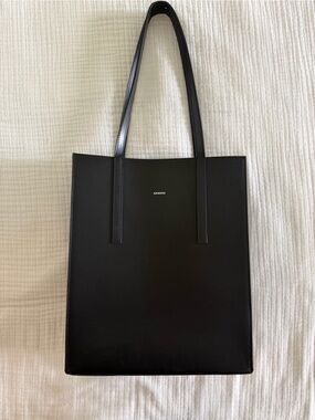 Sandro Black Structured Leather Tote with Slim Shoulder Straps